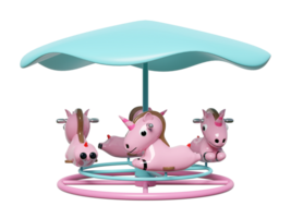 Carousel for children with unicorn or horse isolated. 3d render illustration png
