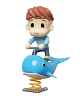 Playground whale spring rider with boy isolated. 3d render illustration png