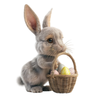 Generated AI Bunny with Easter eggs in a basket isolated on transparent background png