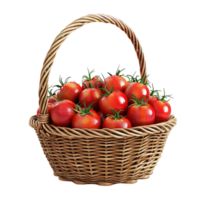 Generated AI Several juicy red tomatoes in a basket isolated on transparent background png