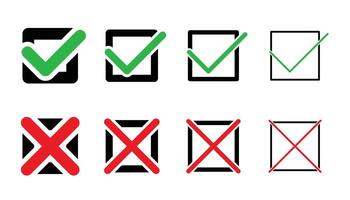 set of positive and negative checkmark sign design vector