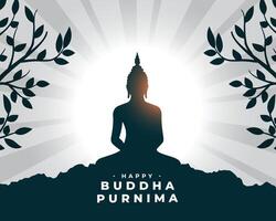 happy buddha purnima spiritual background with bodhi leaves vector