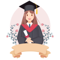 Illustration of a Graduated Girl Student Wearing a Graduation Cap with Ribbon Banner png