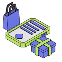 3d na moda isométrico plano ilustração do caixas e presentes png
