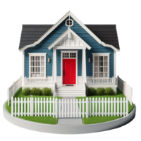 house with a red door and white picket on transparent background png