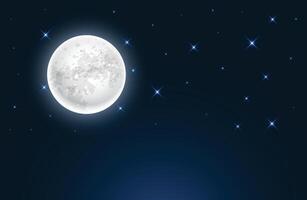 realistic full moon and star nighttime background design vector