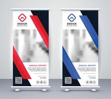 stylish blue and red rollup banners set vector