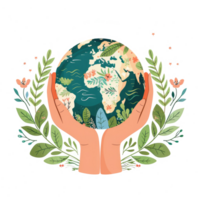 two hands holding the Earth covered in greenery, representing environmental protection and Earth Day png