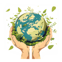 two hands holding the Earth covered in greenery, representing environmental protection and Earth Day png
