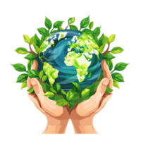 two hands holding the Earth covered in greenery, representing environmental protection and Earth Day png