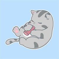 cartoon cat is sleeping with a red toy in its mouth vector