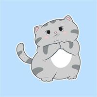 cartoon cat with a sad expression is holding its paws together vector