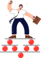 Business man lawyer balancing on unstable structure, for concept of risk and importance of having professional skills. Lawyer guy is trying to maintain balance to achieve desired result. png