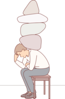 Depressed man with stones on back experiencing stress and discomfort due to heavy workload. Depressed guy feels stressed due to problems caused by unemployment and financial crisis png