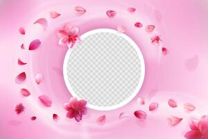 Wind with falling sakura petals isolated on pink background. vector