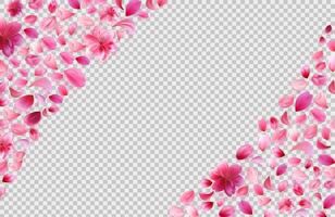 Sakura petals corners lying on checkered grey background. Rose flower frame. vector