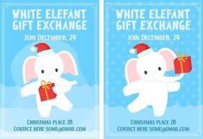 White elephant gift exchange Christmas game party invitation set. vector