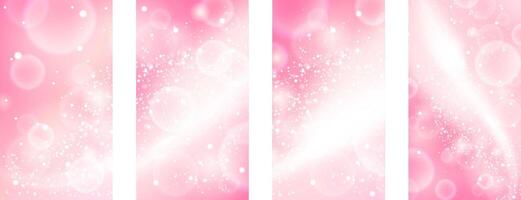 Subtle pink stories template set. Sparkling and glowing background. vector