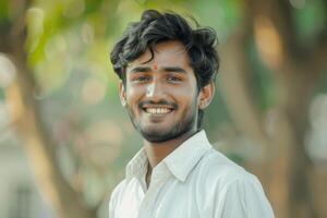 Portrait of a casually dressed smiling Indian young man photo