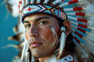 Portrait of american indian in national dress Portrait of american indian in national dress photo