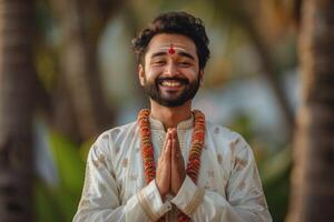 Portrait of a smiling Indian male with folded hands photo