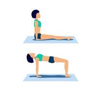 Ardha purvottanasana or reverse tabletop yoga pose. Crab pose for respiratory and endocrine systems stimulation. vector