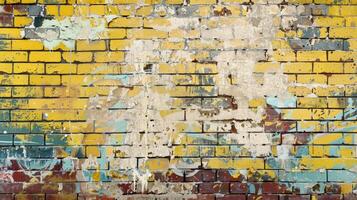 Grunge graffiti on distressed brick wall background. photo