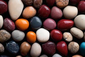 Vibrant Array of Polished River Stones, Nature's Palette in Rounded Brilliance. photo