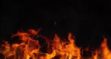 Intense Flames on a Dark Canvas, Fiery Black Background. photo