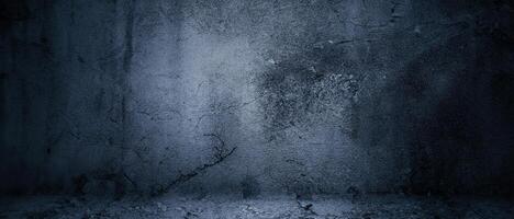 Moody Dark Blue Cement Background, Eerie Wall Texture. photo