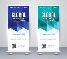 stylish blue modern rollup banner set vector