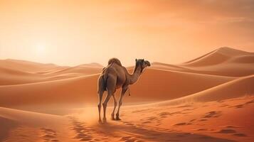 un camello camina en el arena Desierto foto