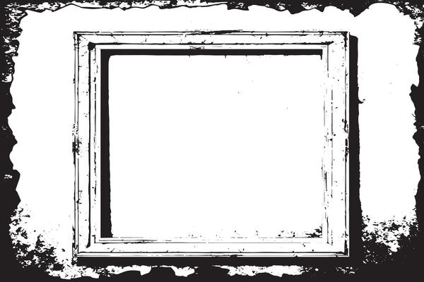 black and white grunge destressed overlay image of photo frame or simple frame for background or texture.