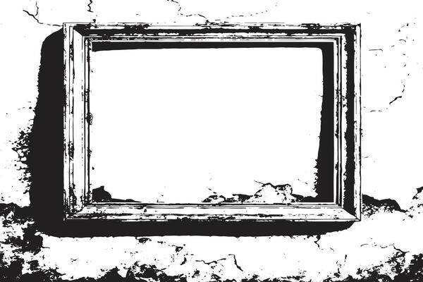 black and white grunge destressed overlay image of photo frame or simple frame for background or texture.