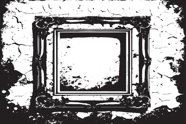 black and white grunge destressed overlay image of photo frame or simple frame for background or texture.