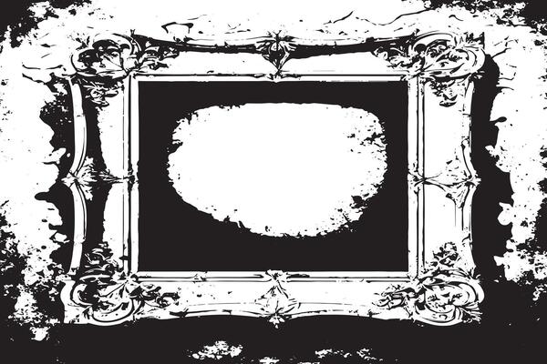 black and white grunge destressed overlay image of photo frame or simple frame for background or texture.