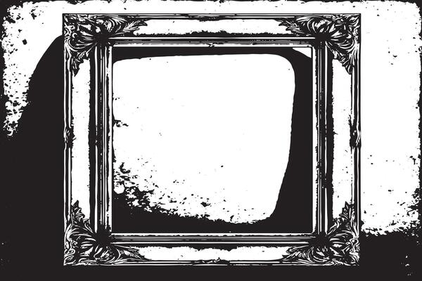 black and white grunge destressed overlay image of photo frame or simple frame for background or texture.