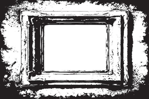 black and white grunge destressed overlay image of photo frame or simple frame for background or texture.