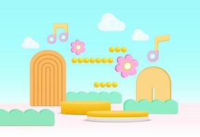 background with cute design. Geometric pastel color background, design for product display, podium 3d render. vector