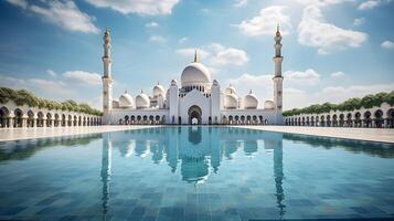 Beautiful mosque under the blue sky, Islamic architecture design photo