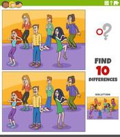 differences game with cartoon surprised young people group vector