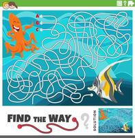 maze game with cartoon marine life animal characters vector