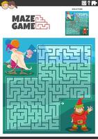 maze game with cartoon two dwarfs fantasy characters vector