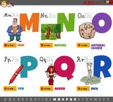 letras del alfabeto de dibujos animados educativos para niños de ma r vector