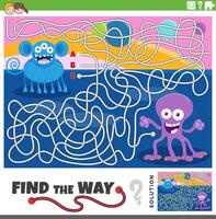 maze game with funny cartoon monsters characters vector