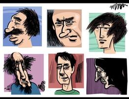 people caricatures drawings artistic cartoon illustrations set vector