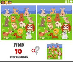 differences game with cartoon dogs animals group vector