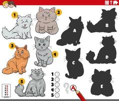 finding shadows game with cartoon cats animal characters vector