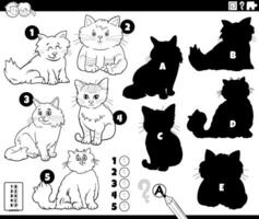 finding shadows game with cartoon cats coloring page vector