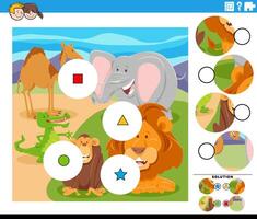 match the pieces game with cartoon wild animals vector
